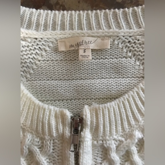 🩷Mystree | Women’s ivory long sleeve zip front cable knit cardigan sweater, sz S - Picture 4 of 14